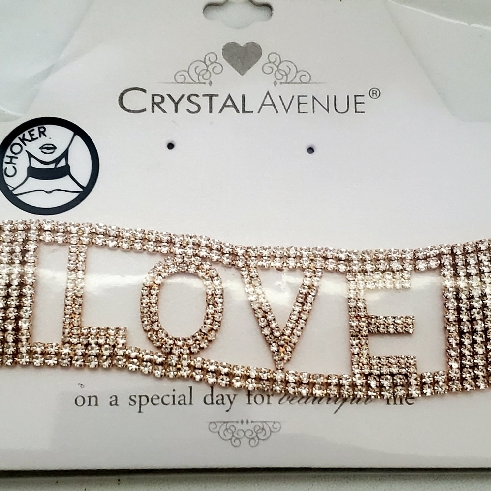 Gold-Tone Love Rhinestone Choker Necklace - Picture 2 of 5